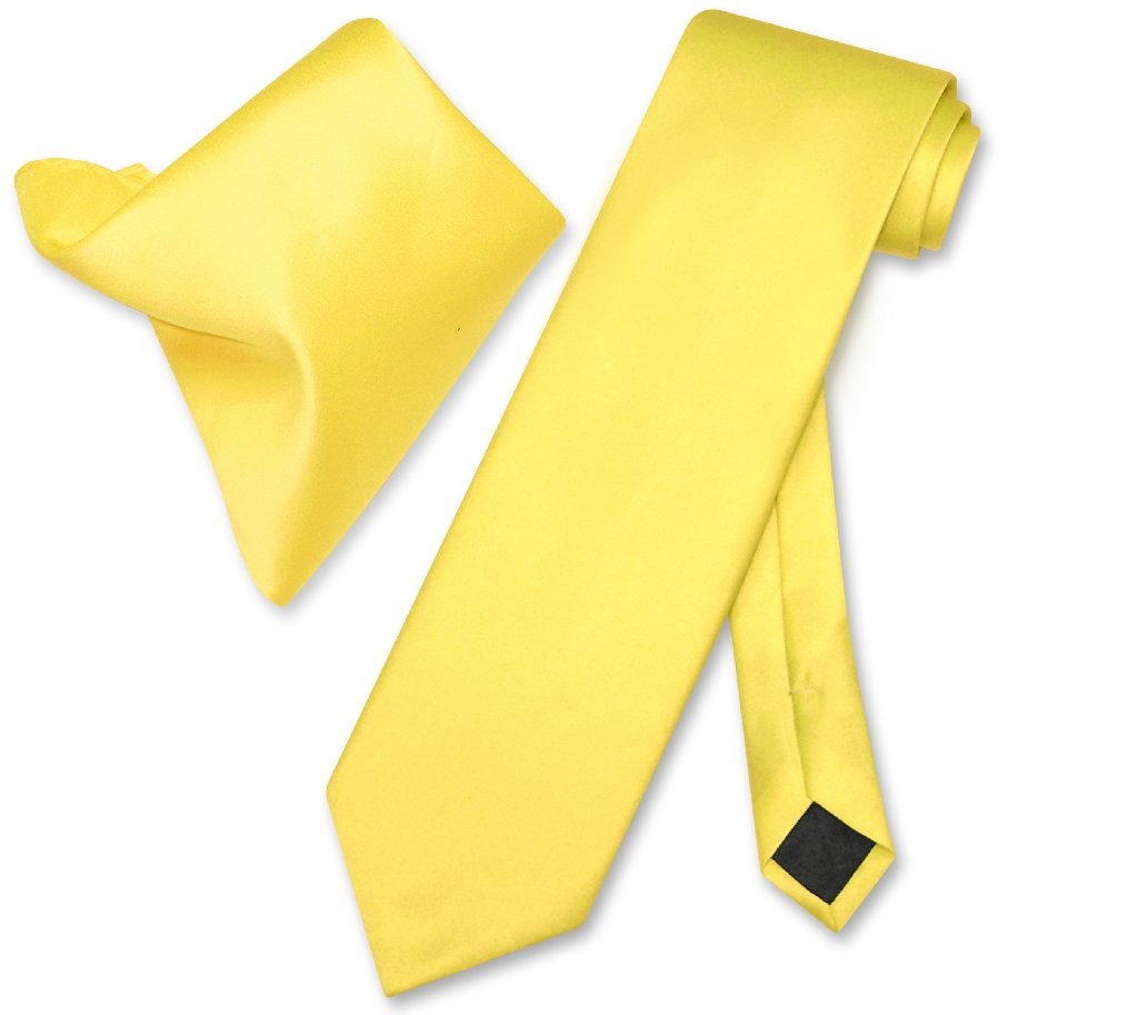 Vesuvio Napoli Solid GOLDEN YELLOW Color NeckTie Handkerchief Mens Neck Tie Set