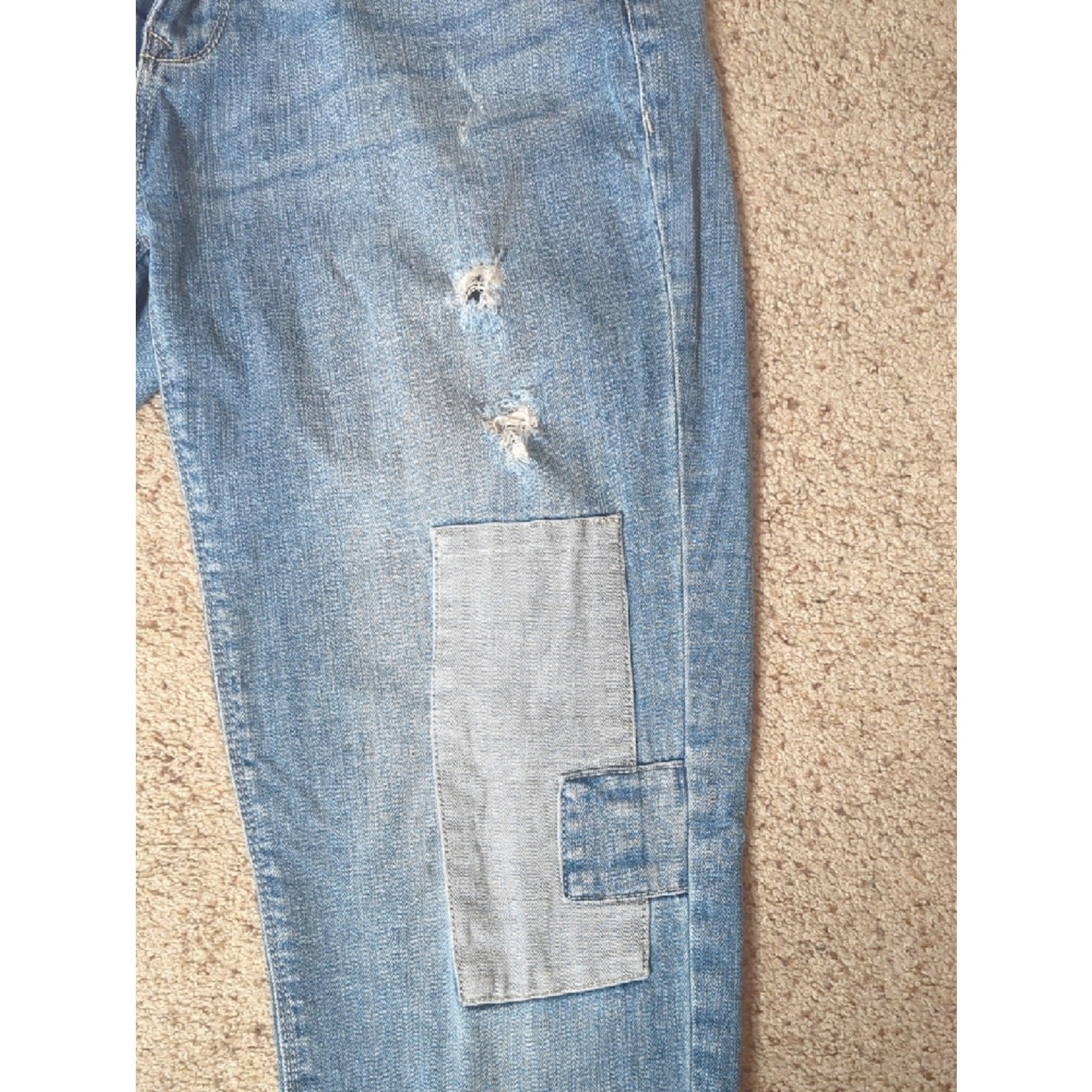 The Limited Light Wash Patchwork Straight Leg Jeans Distressed Denim