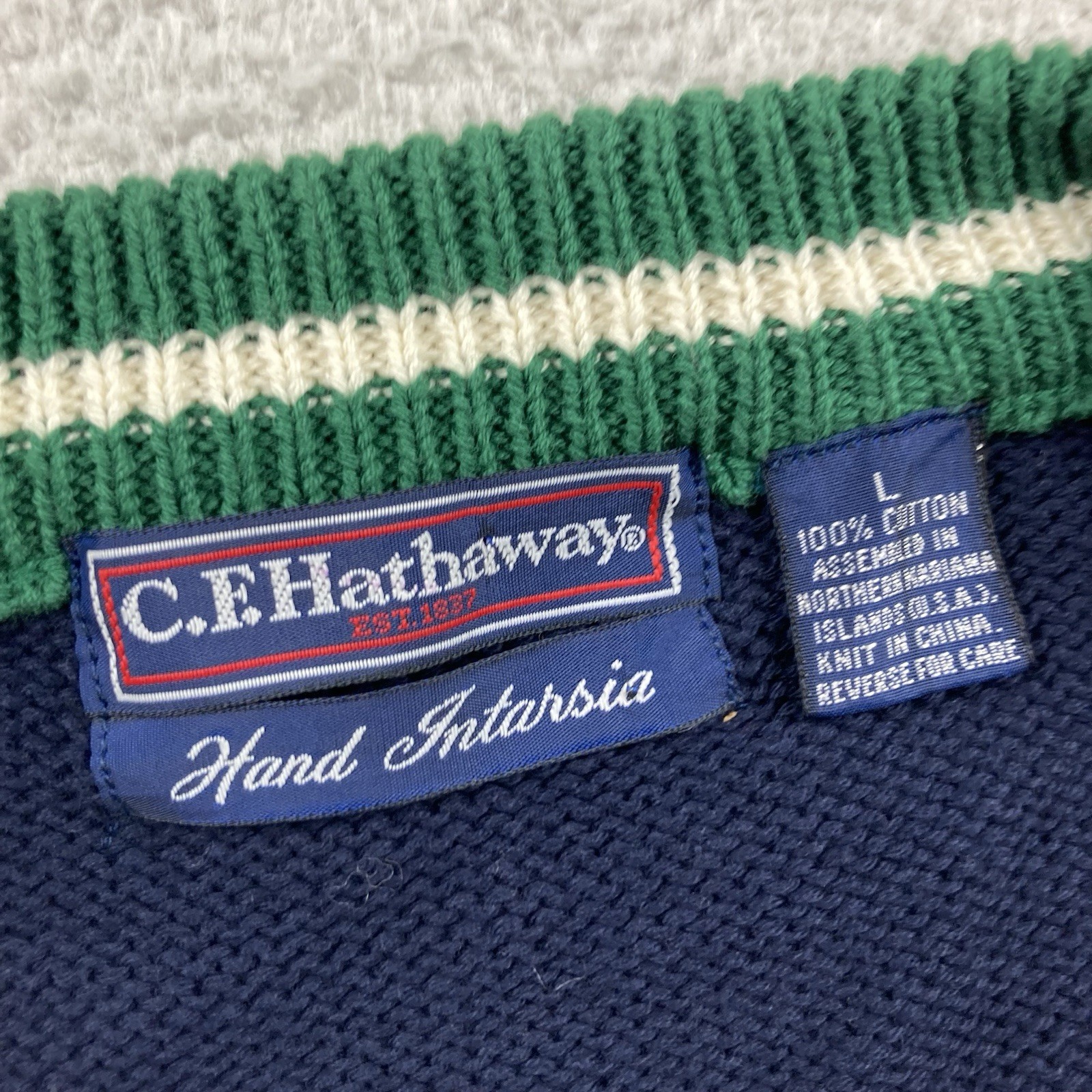 Vintage Golf Cardigan Button Sweater Men Large Hand Intarsia Knit CF Hathaway