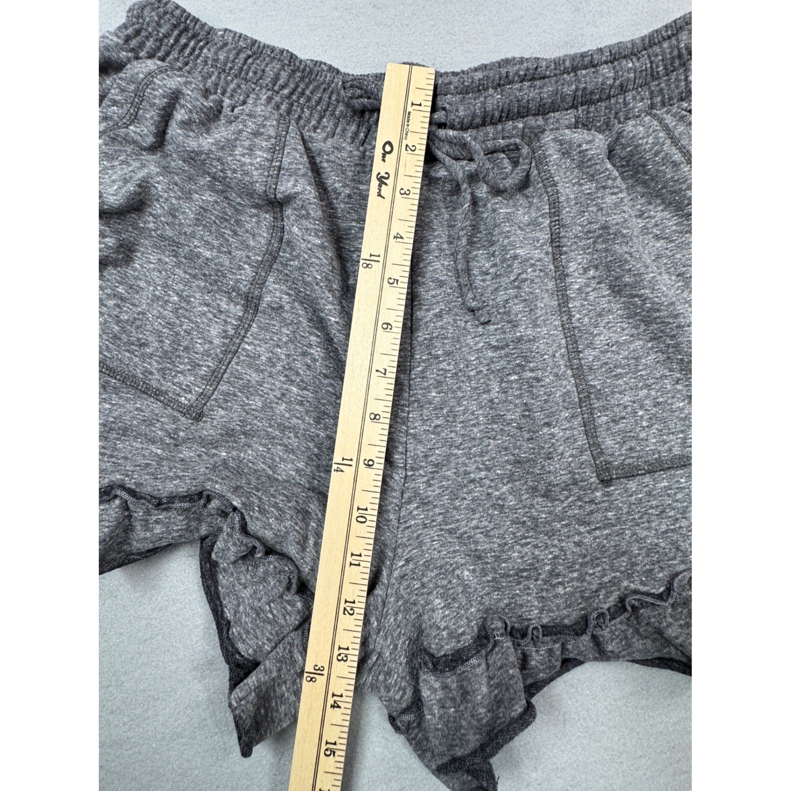 Three Bird Nest The Nest Shorts Womens XL Gray Ruffle Hem Lounge Boho Drawstring