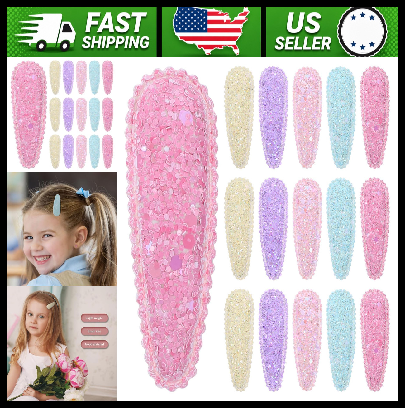 Girls Hair Accessories 20 Pc Snap Barrettes Non-Slip Cute Clips