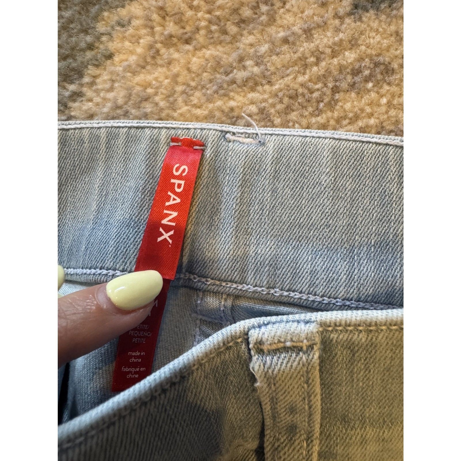Spanx Bootcut Flare Jeans Light Wash Size M Petite Tummy Control Stretch