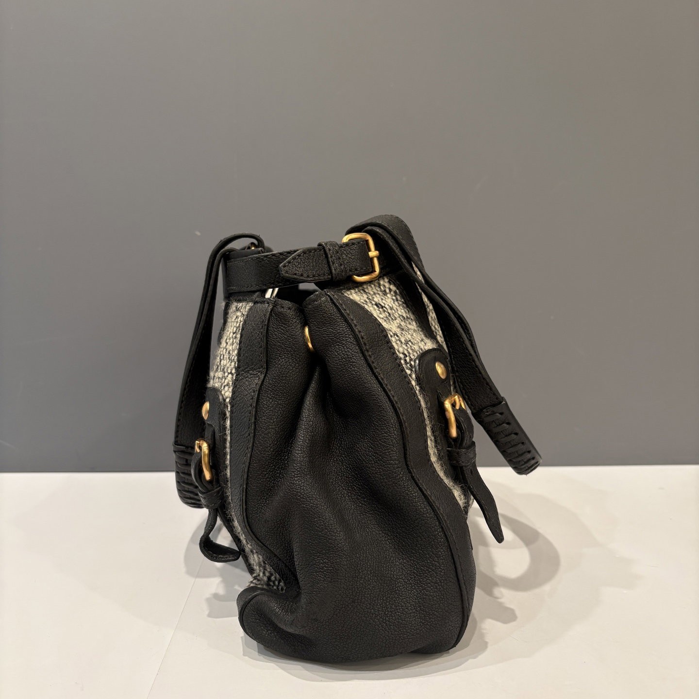 Miu Miu Handbag Grey Black Calfskin Tweed (xd031926a6)