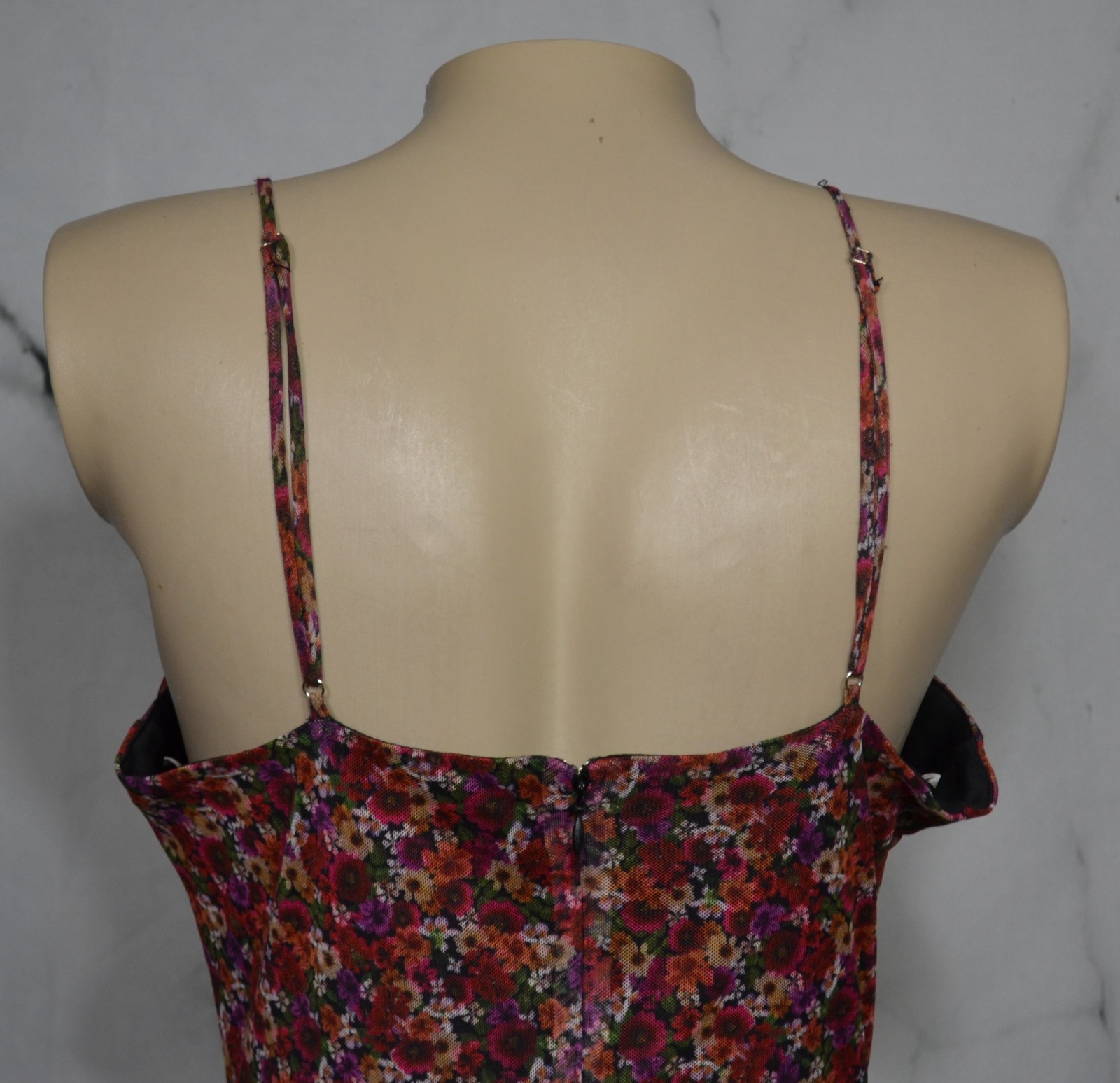 BCBGENERATION Black Multicolor Floral Spaghetti Strap Ruched Dress 14 Asymmetric