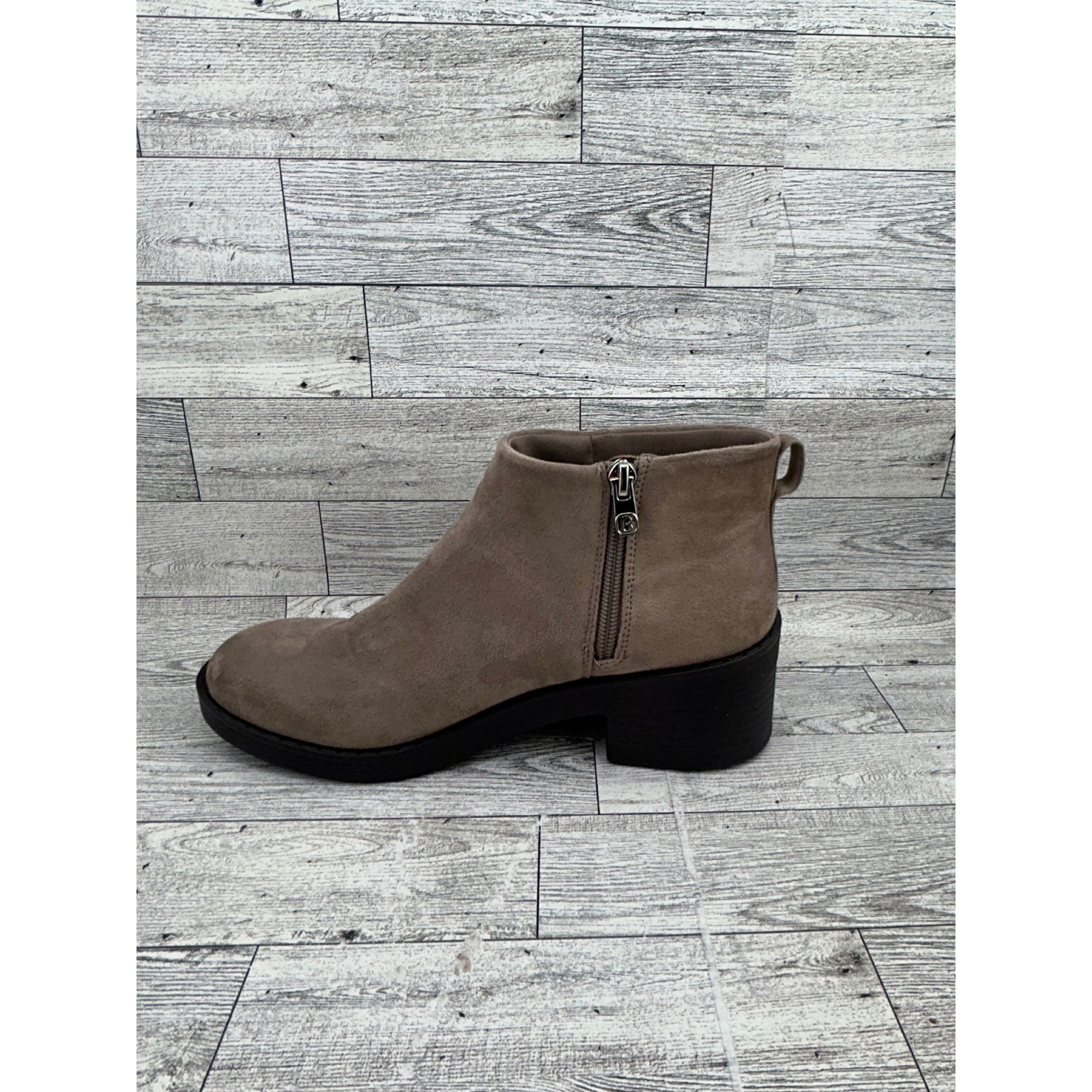 Bzees Olivia Taupe Fabric Suede Ankle Boots Washable Block Heel Women Size 7W
