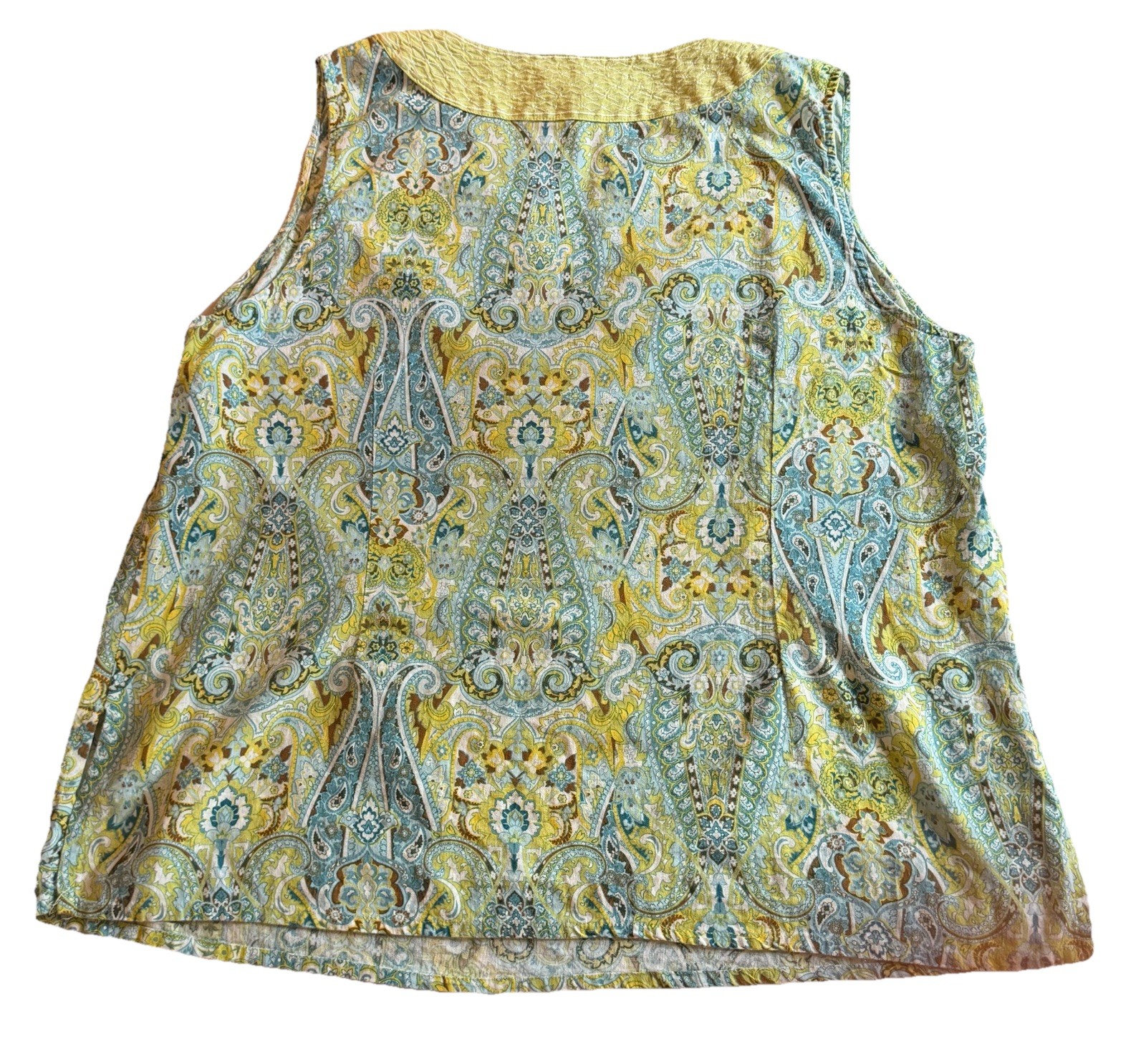 Saint Tropez West Women’s Plus 2X Paisley Sleeveless Tank Blue Green Linen