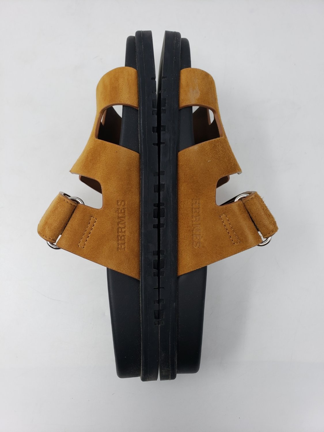 Hermes Chypre Sandals Camel Tan Size 37.5 / US 7 Adjustable w/ Box Dust Bag