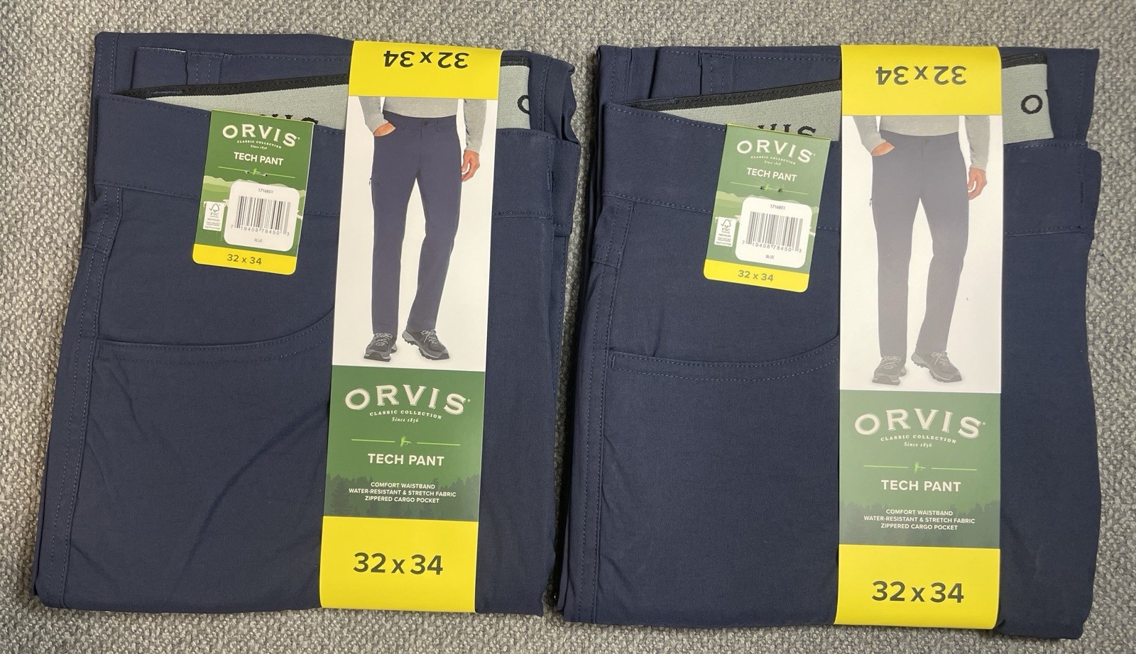 Orvis Men’s Lot of 2 Blue 32×34 Tech Pants 95% Nylon & 5% Spandex NWT