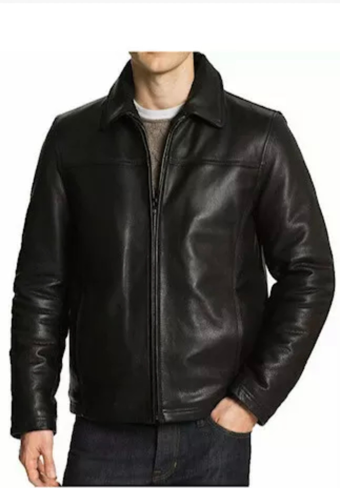 Mens Leather Jacket Bomber Coat