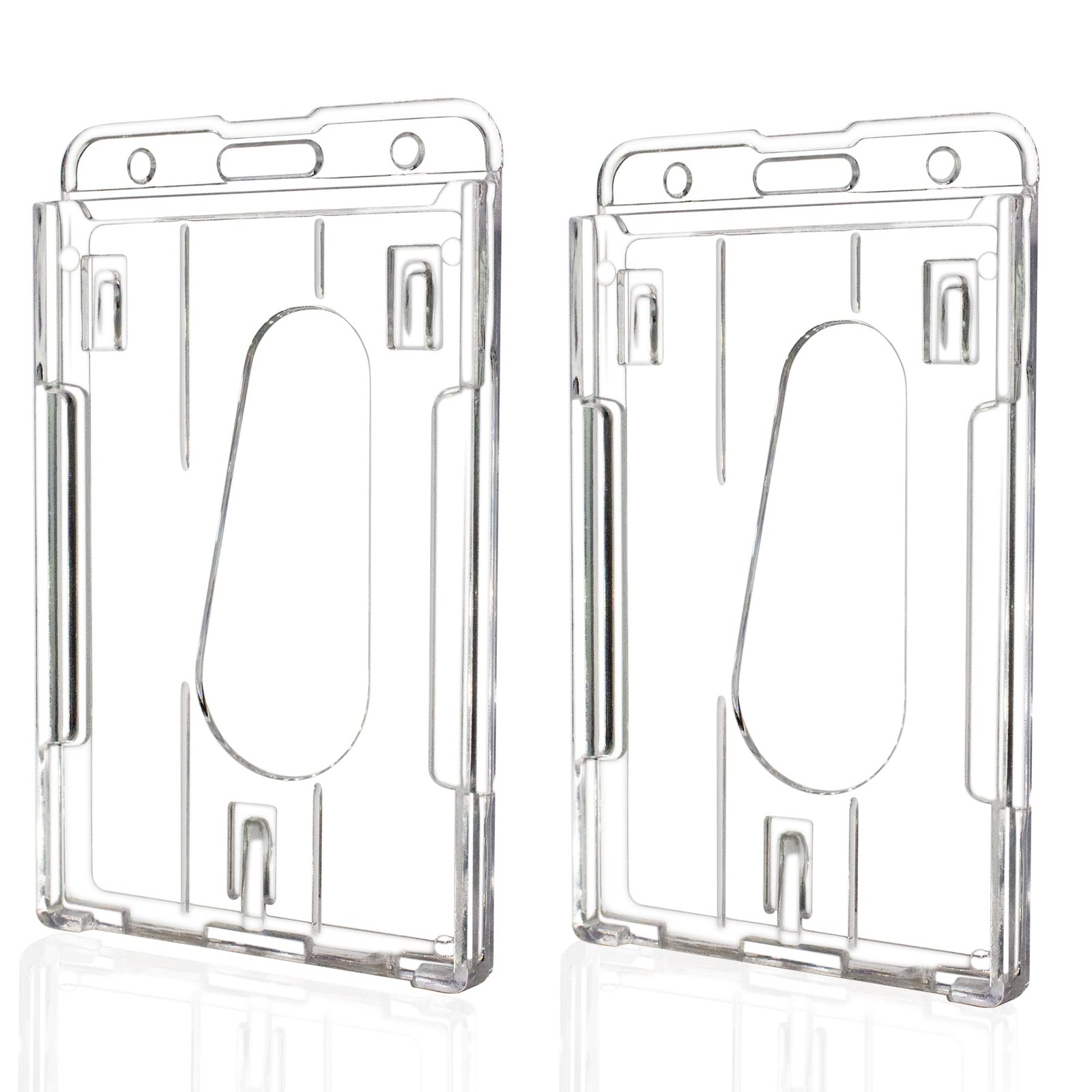 Teskyer Hard Plastic ID Badge Holder, Heavy Duty Vertical-2 pack, Transparent
