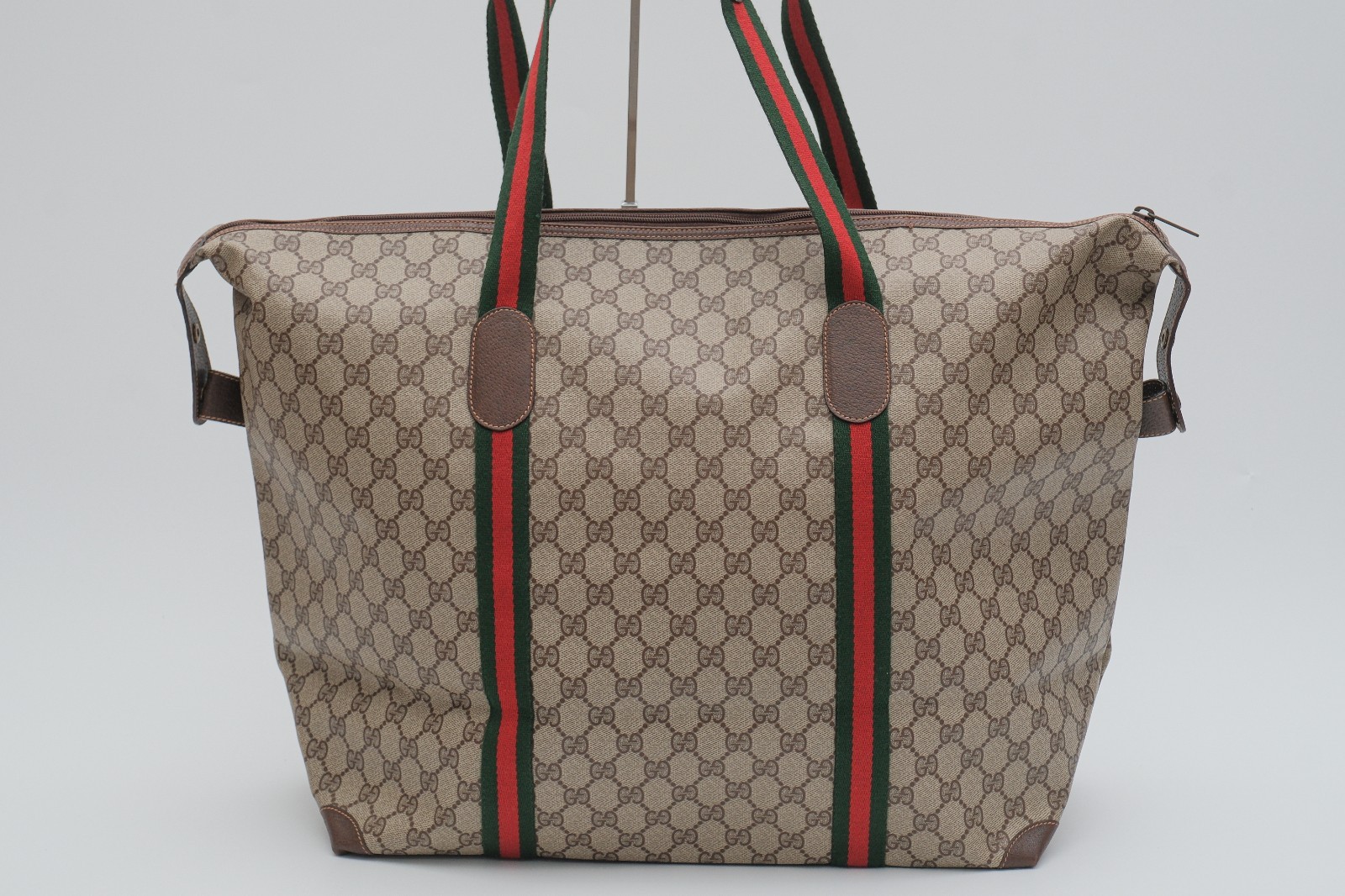 Vintage Gucci Travel Boston Tote Shoulder Bag GG Web Sherry Line 156.19