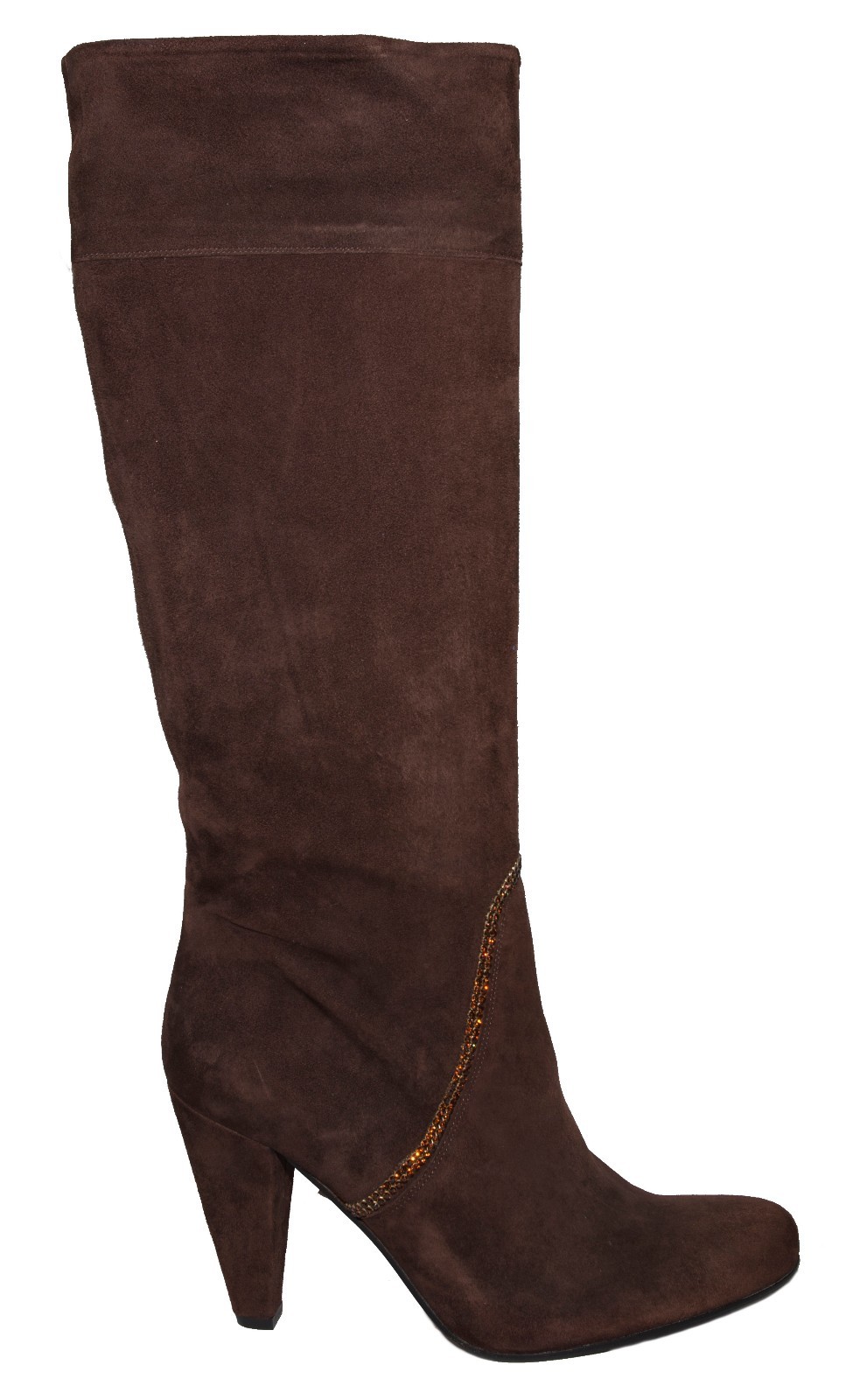 Albano 172 Italian womens brown knee high suede boots with swarovski element