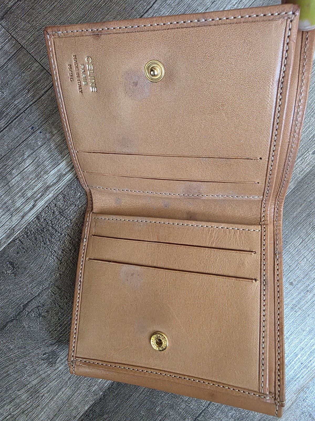 Vintage Celine Brown Triomphe Canvas 3-Fold Wallet Macadam Leather Designer