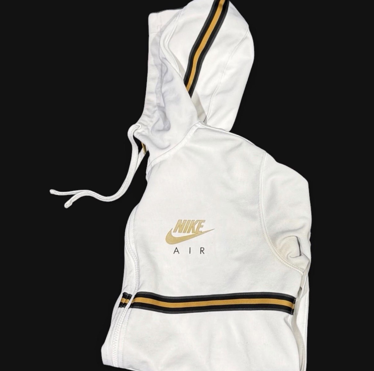 Vintage Nike Air Full Zip Hoodie Track Jacket White Gold Black Stripe Mens M Y2K