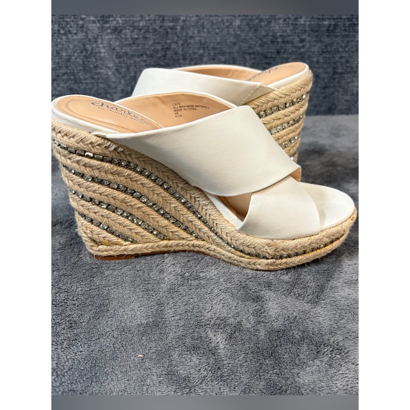 Charles By Charles David White Cross-Strap Espadrille Wedge Mules