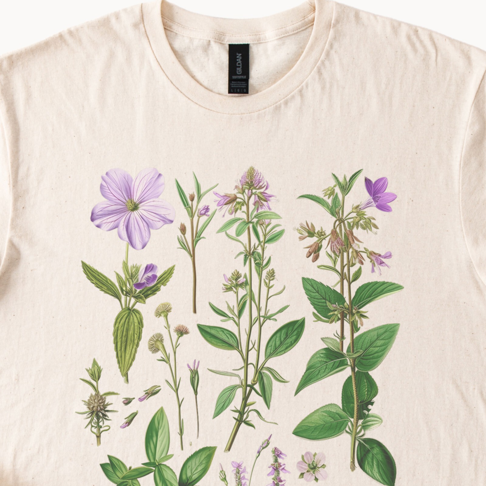 Floral Herb Tee Botanical Print TShirt Garden Flowers