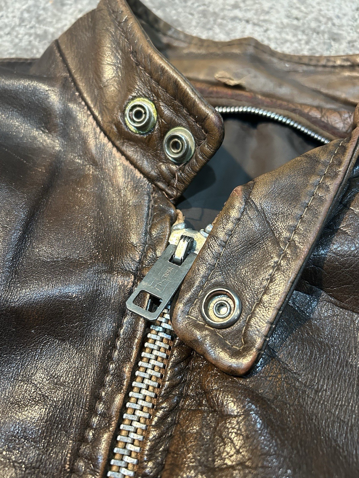 Cafe Racer Vintage 50s/60s Brown Leather Jacket Size 40 SERVAL Zipper