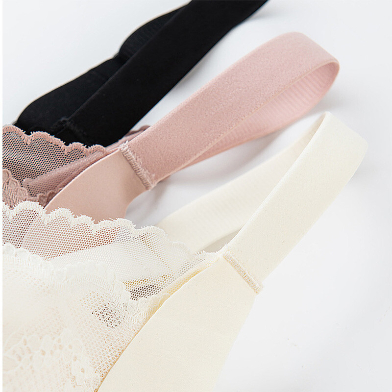 100% Silk Lining Women Bra Lace Front Closure Push Up Wireless Bralette Set