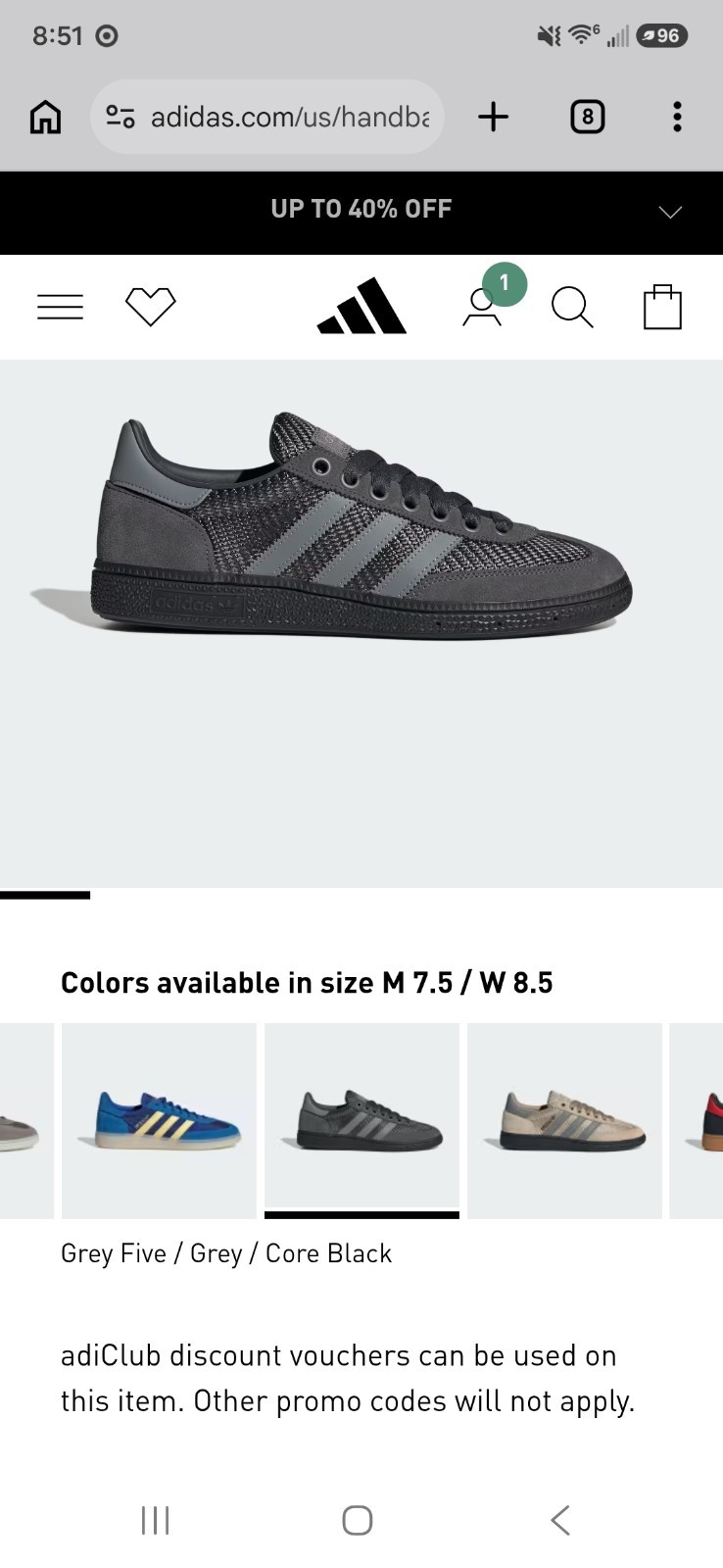 adidas Spezial Handball Unisex Sneakers 7.5M 8.5W Grey Five / Grey / Core Black