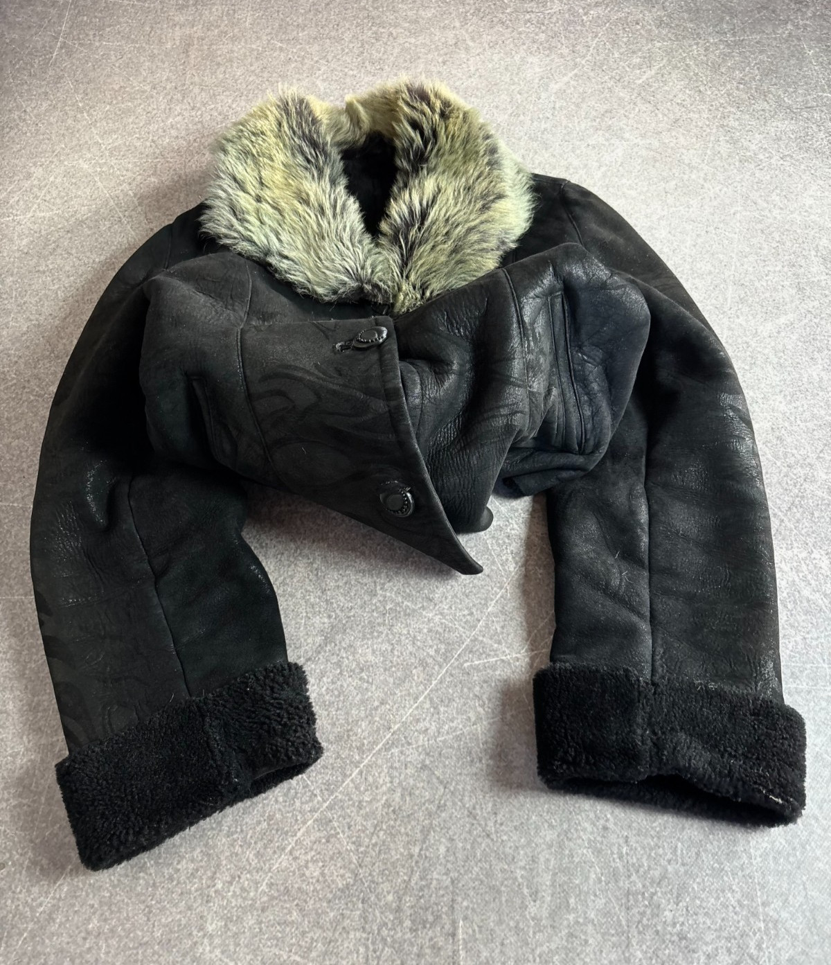 80-90s LUXURY VTG RARE JAPANESE SHEARLING LEATHER/FUR CROPPED SHORT JACKET