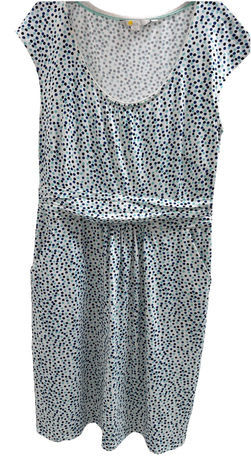 Boden Margot Jersey Dress Polka Dot Cap Sleeve Pockets Size 8R Coastal Boho EUC