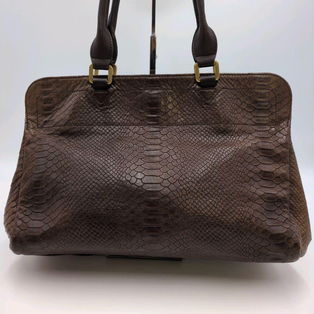 Longchamp Gabby Python Leather Tote Bag 11.4×14.6×6.3in Embossed Lock Used
