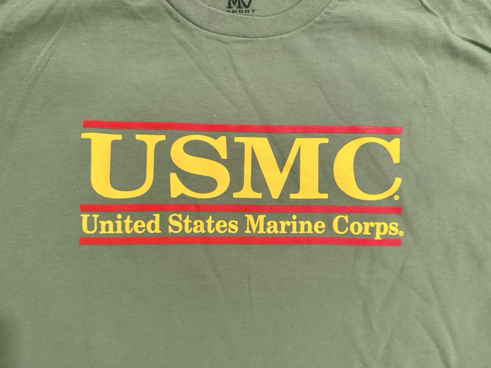 “USMC” Split Bar Logo Green T-Shirt – Size S /SMALL – by MV Sport – NWT!