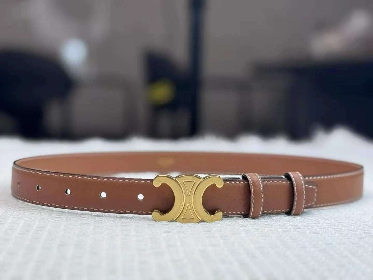 Celine Brown /Black sided Belt for Women in Tan 100cm Size NEW With Box