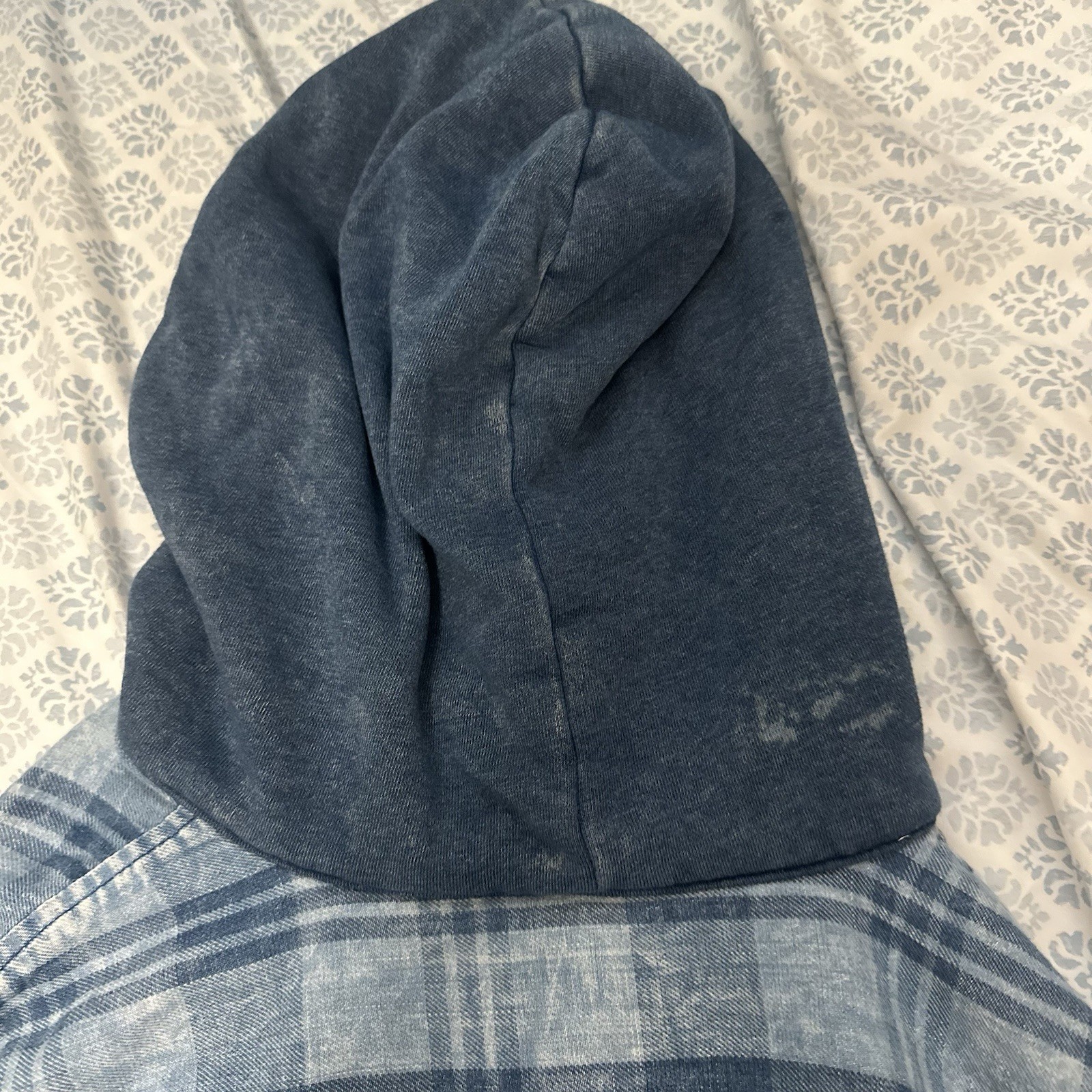 Preloved Womens Small American Eagle Ripped Cropped Plaid Hooded Blue Pockets