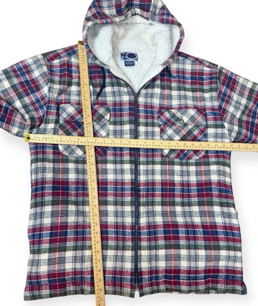 Vtg Williams Bay Sherpa Lined Hooded Flannel Jacket Men’s L Plaid Barn Chore