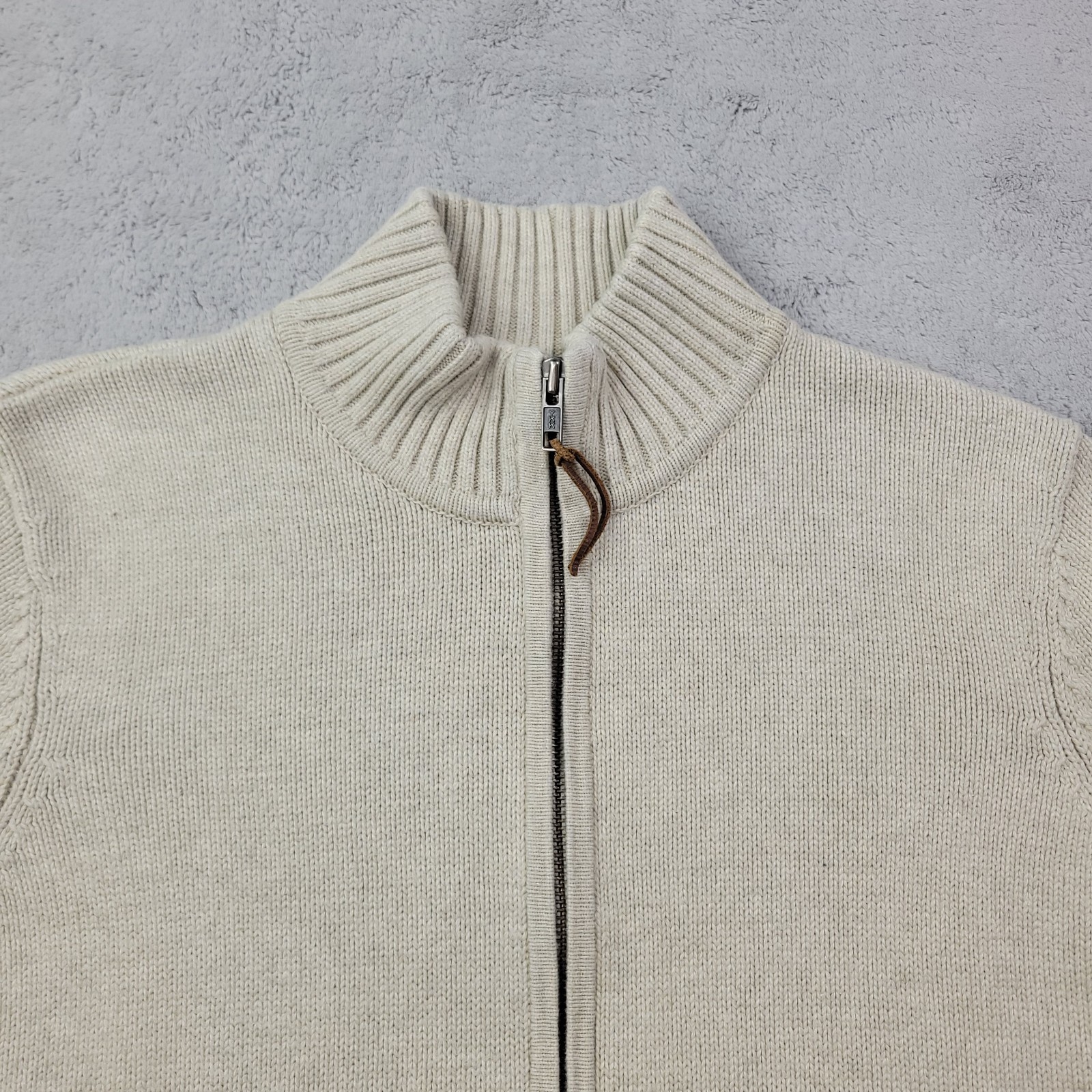 Lauren Ralph Lauren Full Zip Cardigan Sweater Womens Medium Beige Knit Pockets