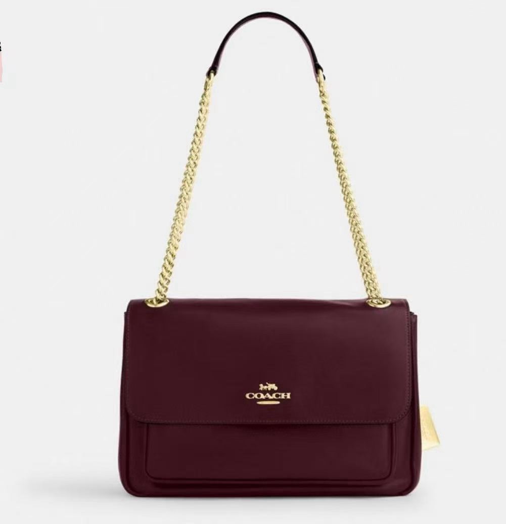 Coach Burgundy Small Crossbody Shoulder Bag Push Lock Chain Strap Gold Lined