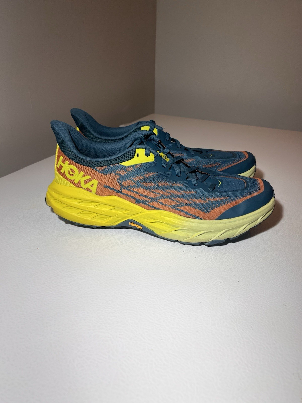 HOKA Men’s Blue/Yellow/Orange Low Top Lace Up Athletic Sneakers Mesh