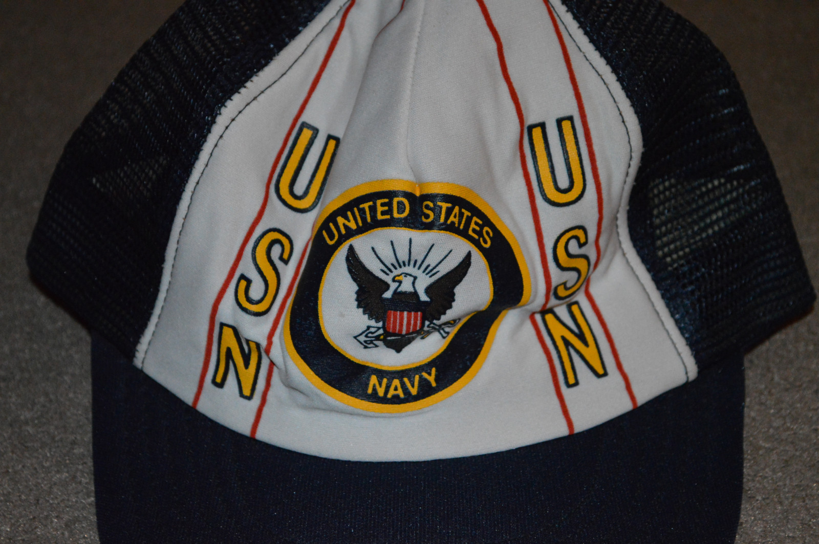 Vtg United States Navy Trucker Snapback Hat USN Armed Forces Retro Made in USA