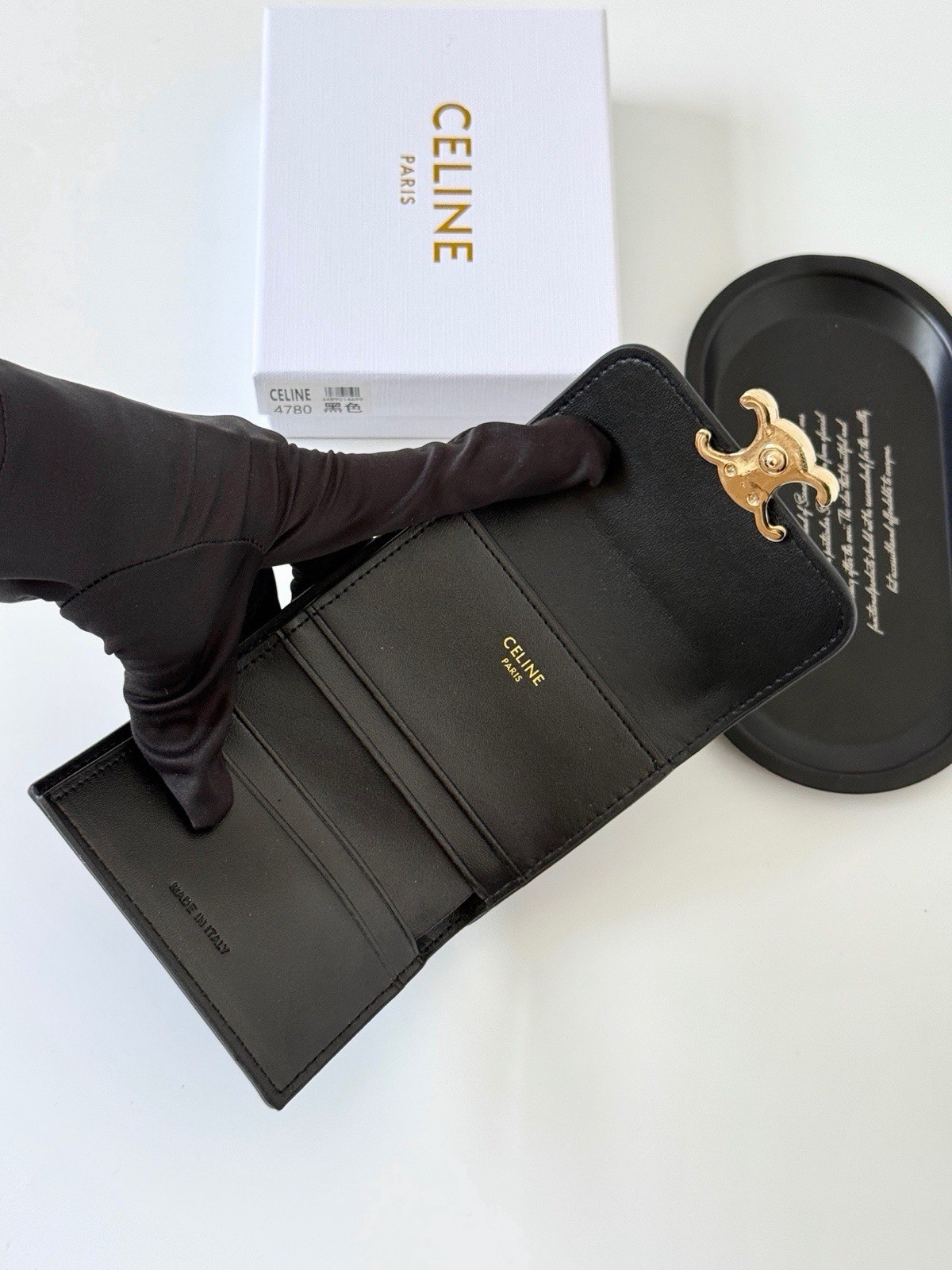 CELINE Black Wallet Gold Logo Hardware Zip Coin Pocket Credit Card Solid Women’s