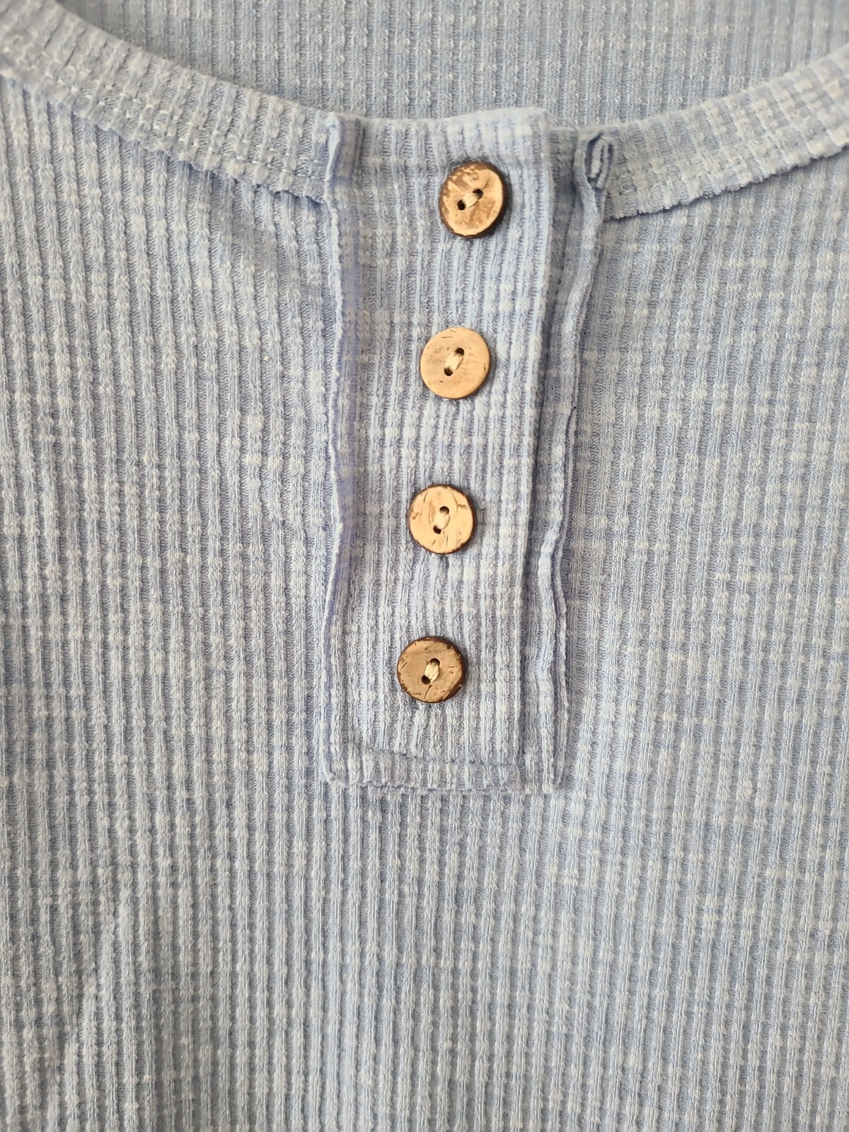 Womens Blue Long Sleeve Top Henley T Shirt Casual Button Ribbed Knit Blouse Sz M