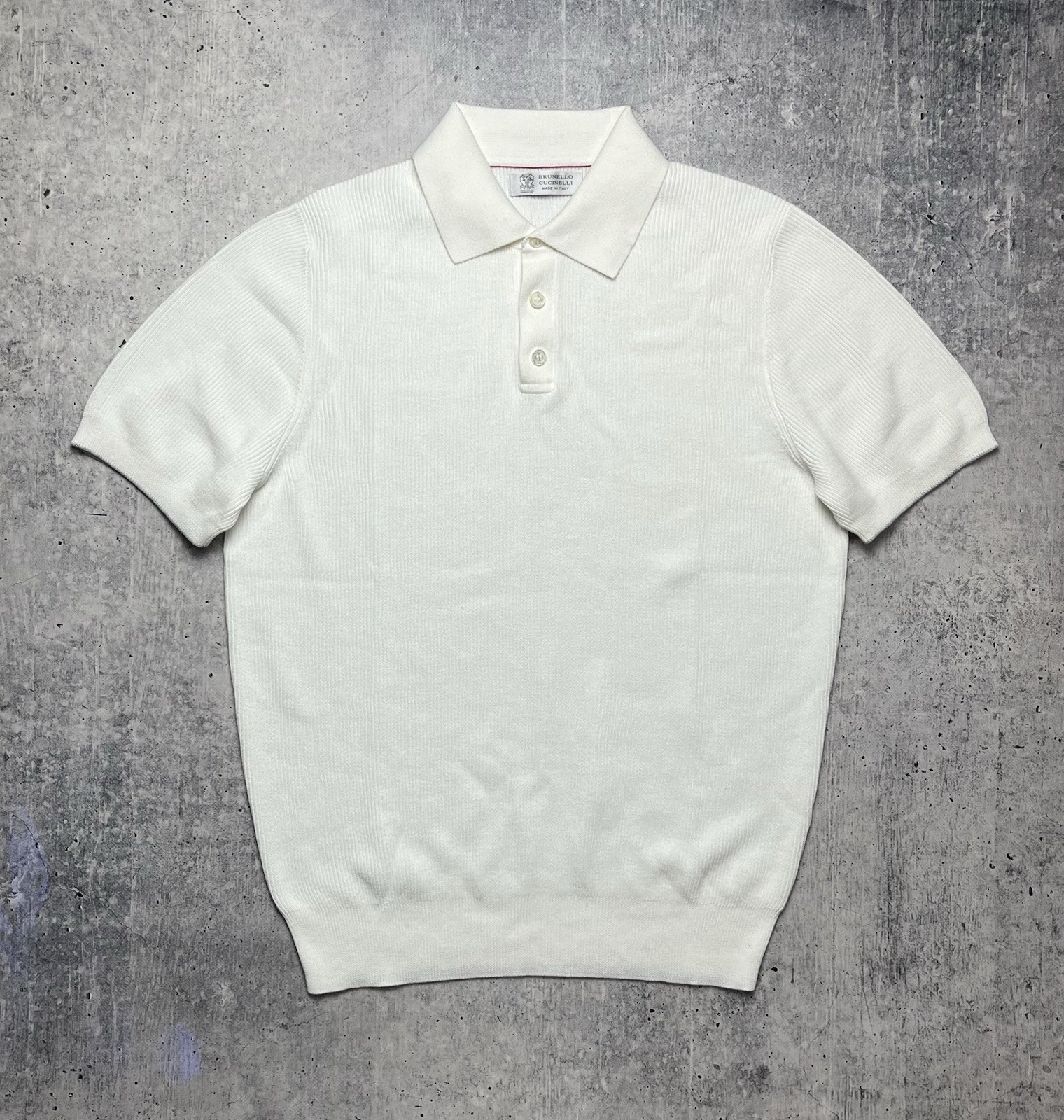 Mens Brunello Cucinelli Cotton Rib Knit Polo Shirt White Size 52 L/XL