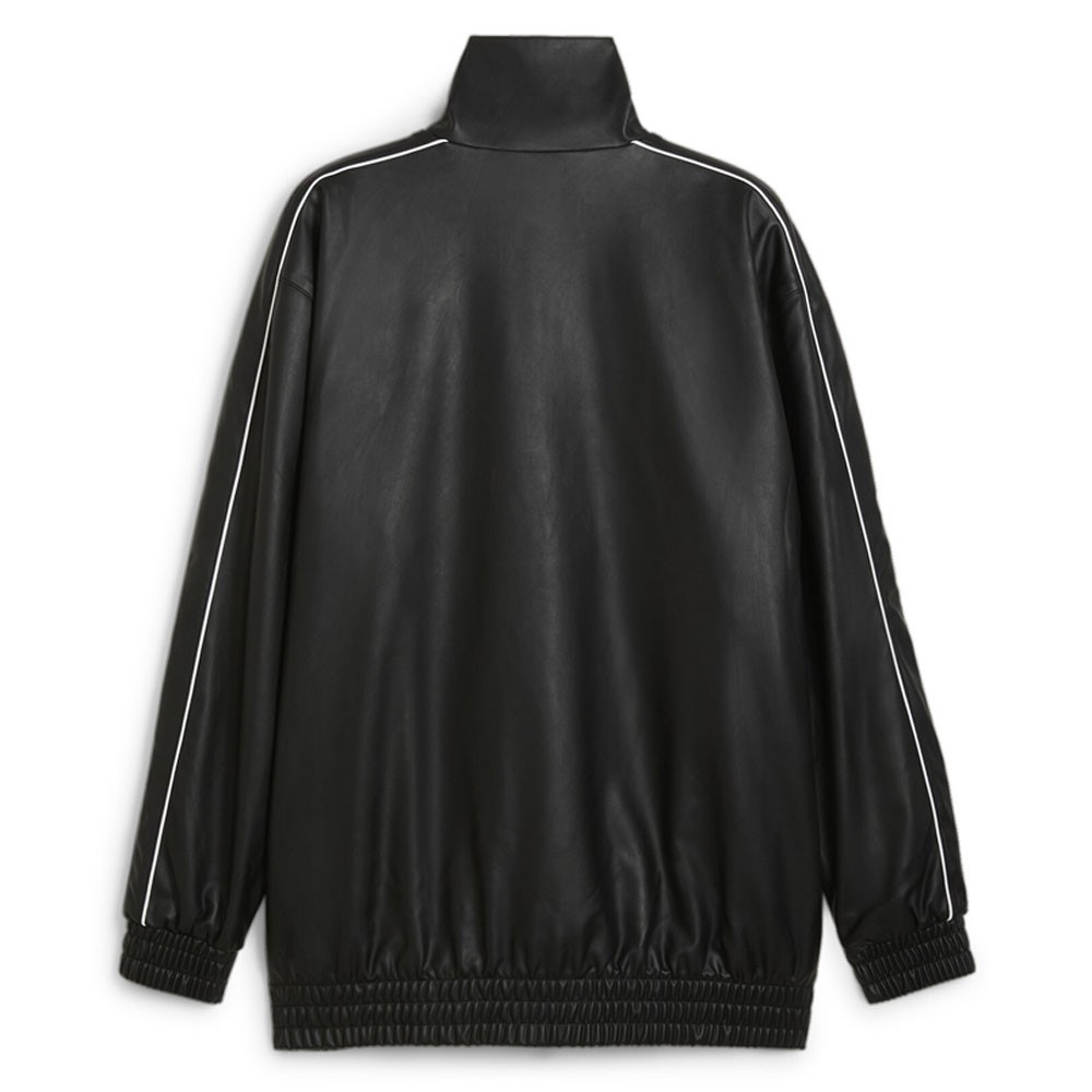 PUMA T7 Oversized Pleather Full Zip Track Jacket Mens Black Casual Athletic Oute