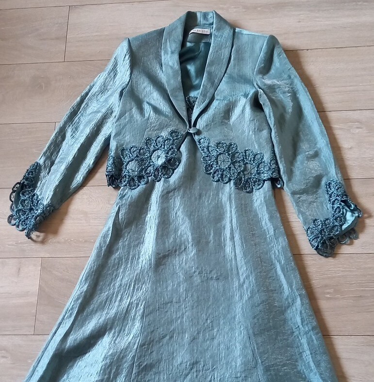 Gina Bacconi Duck Egg Dress & Jacket Faux Silk Embellished Wedding Occasion UK8