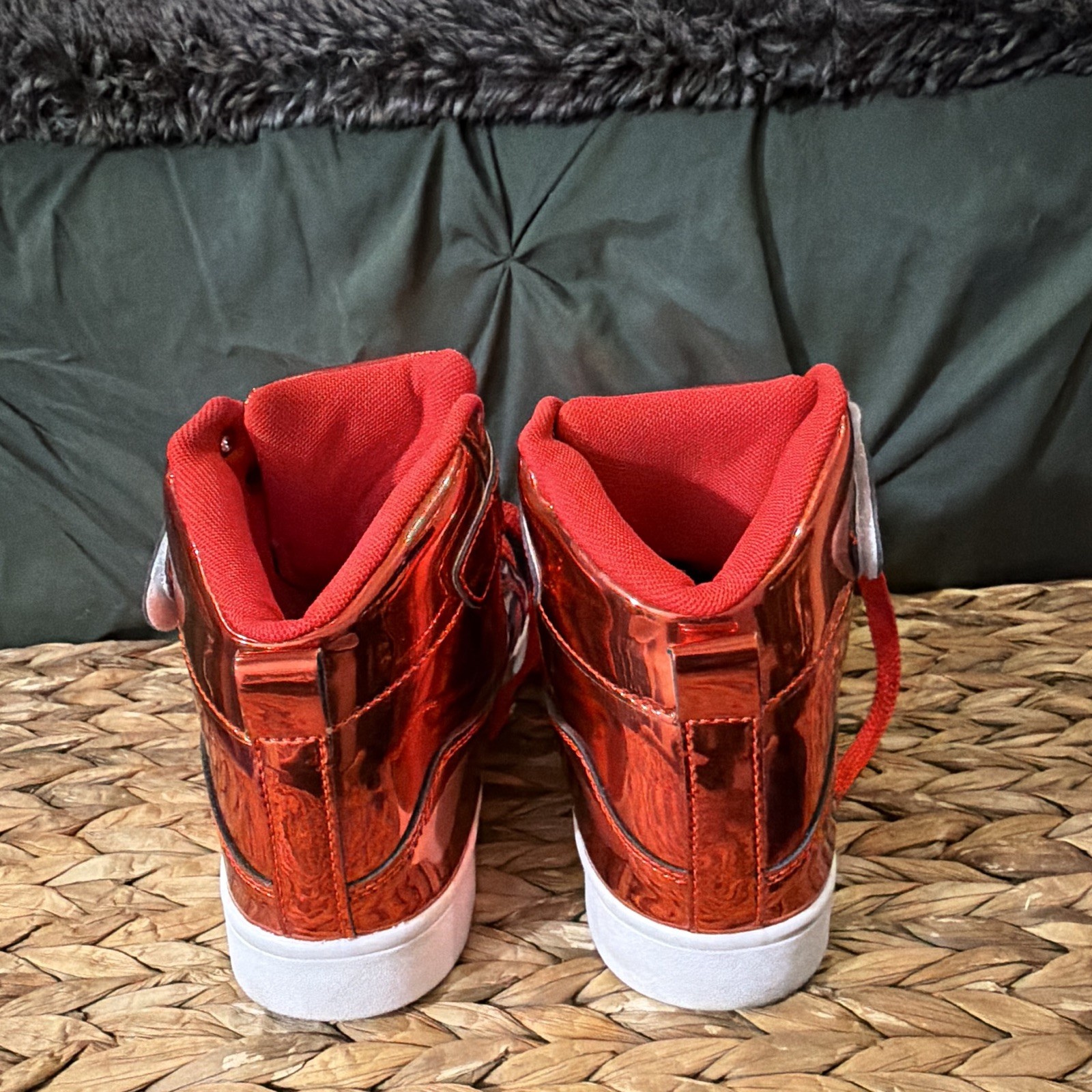 LGM Men’s Red High Top Athletic Sneakers Lace Up Hook & Loop Strap