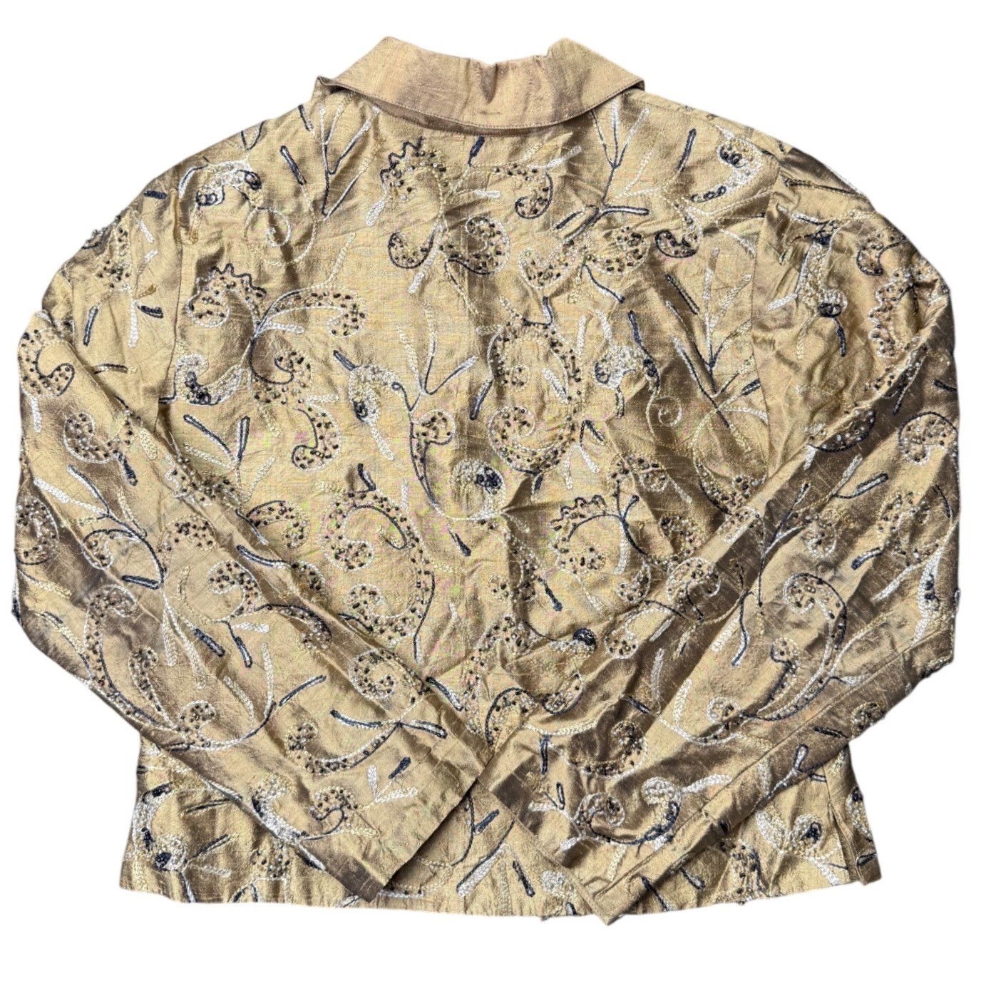 Anage Silk Embroidered Jacket Top Womens Medium Gold Evening Blouse