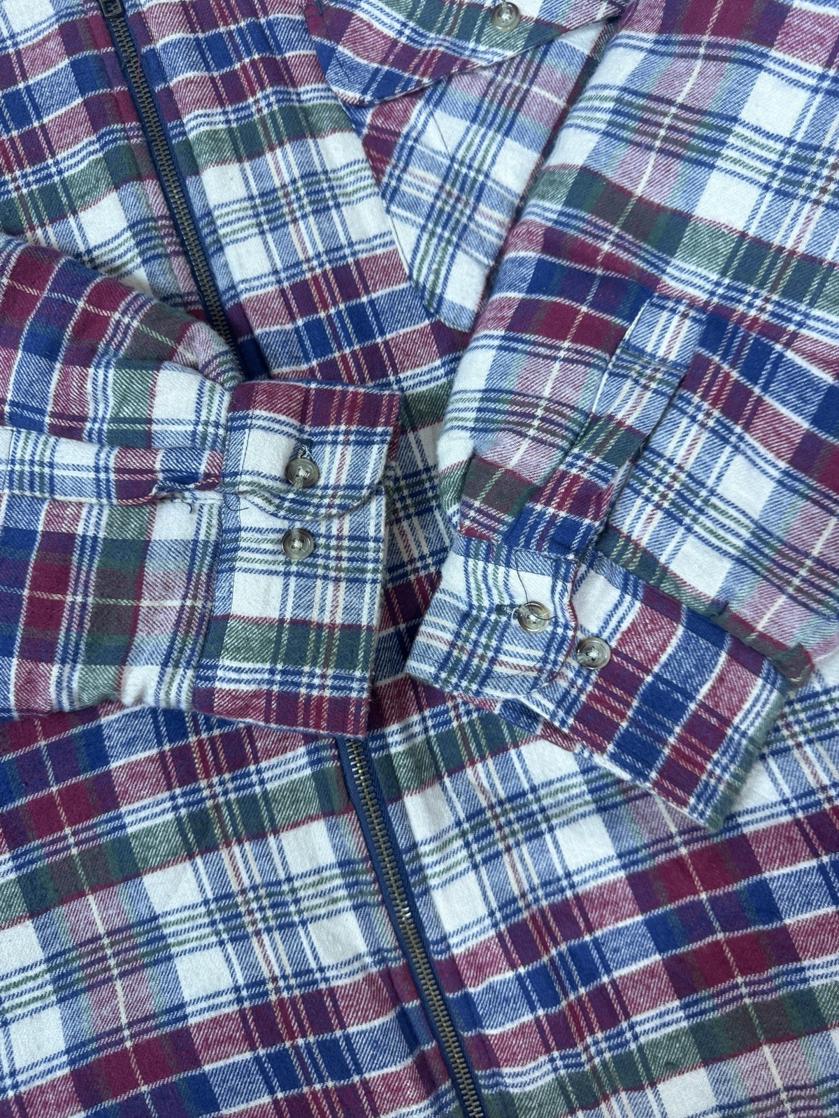 Vtg Williams Bay Sherpa Lined Hooded Flannel Jacket Men’s L Plaid Barn Chore