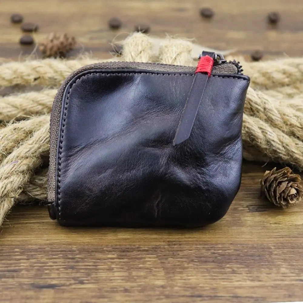 Unisex Leather Coin Purse Vintage Handmade Multi-colors Zipper Wallet Key AA