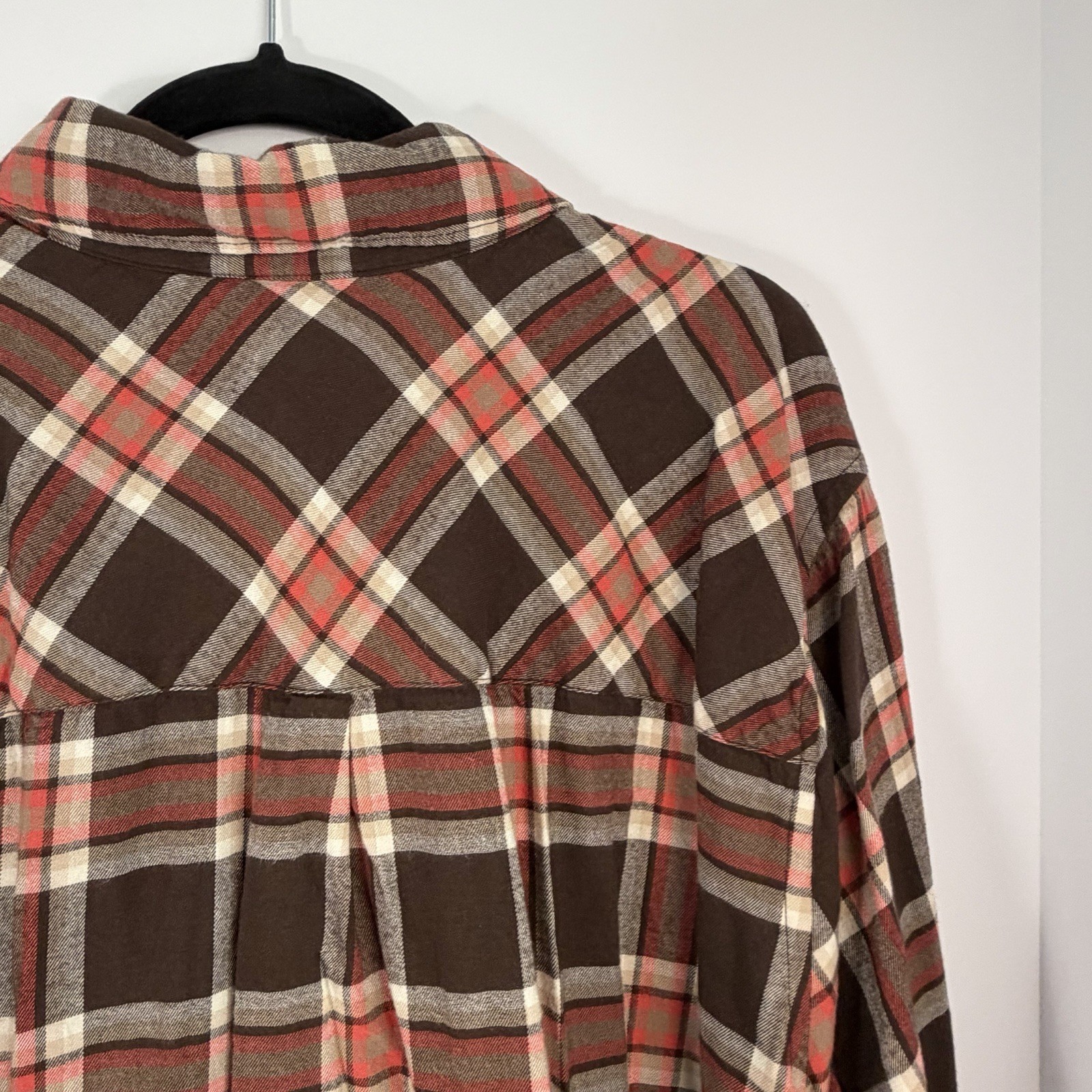 Lane Bryant 26/28 Brown Orange Plaid Tunic Shirt Soft Flannel Feel