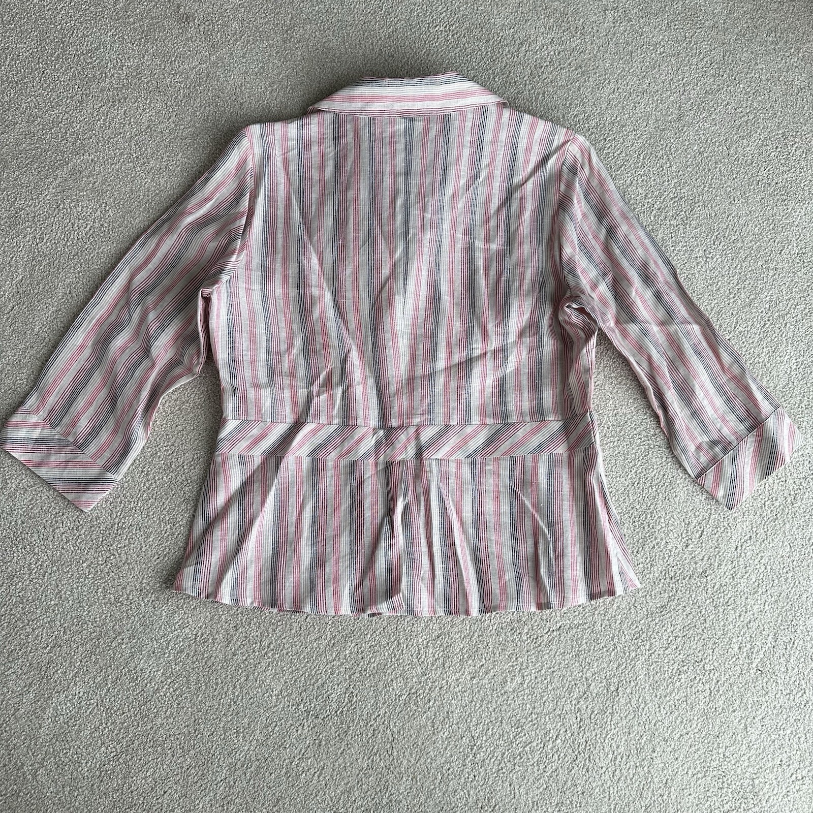 Covington Office Button Up Top Blouse Shirt Linen Size L Striped Collared