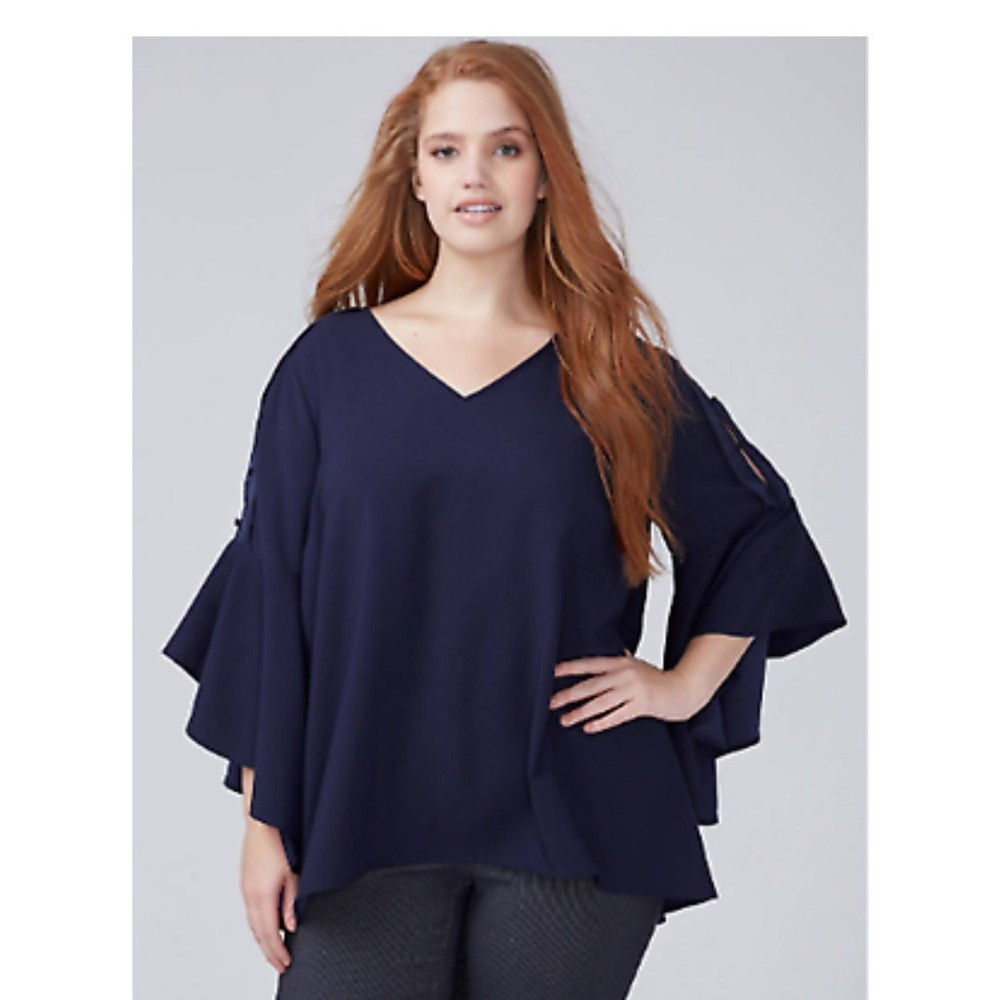 Roaman’s Navy Blue Bell Sleeve Blouse Tie Back Tunic Plus Size 18/20 NWT