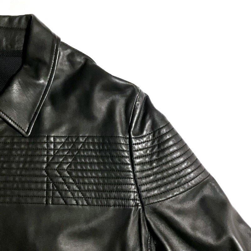 Karl Lagerfeld Men’s Black Leather Biker Jacket with Zippers & Shirt Collar BNWT