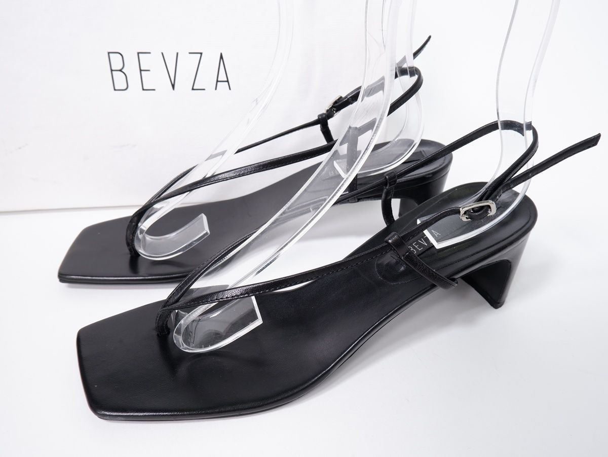 BEVZA Flip-Flop Heeled Leather Sandals EU39 Black 6cm Heel Women Pre-owned