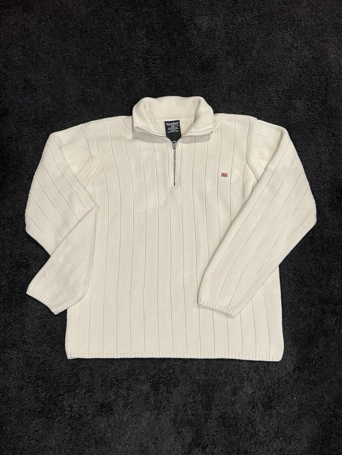 Vintage Polo Jeans Co Ralph Lauren White Knitted Quarter Zip Sweater Men’s XL