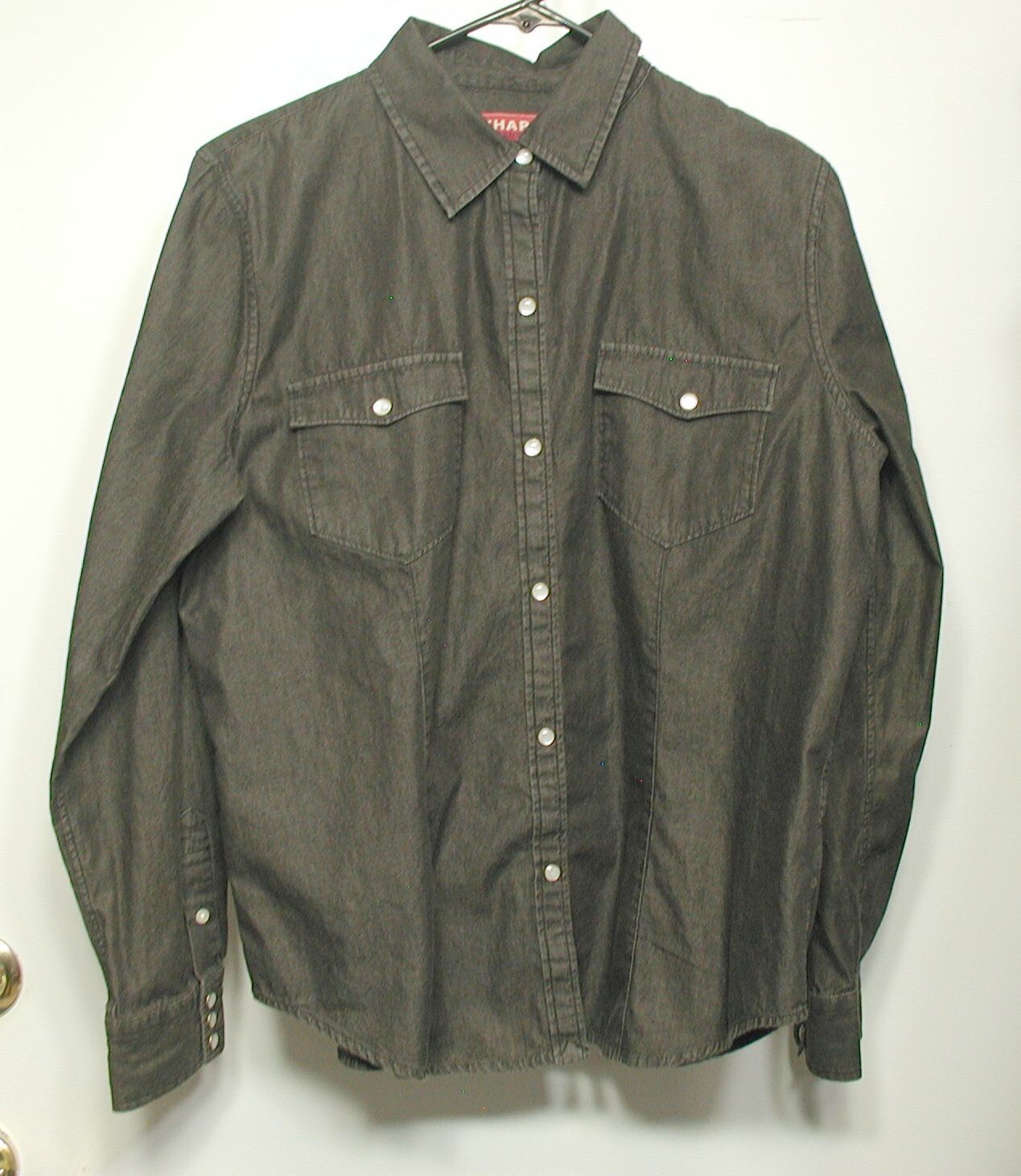 Women’s Chaps 100% Cotton Charcoal Chambray Snap Western Shirt Large